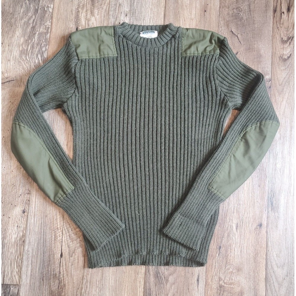 LL Bean Men's Large Commando Sweater Green 100% Wool Vintage Made In England